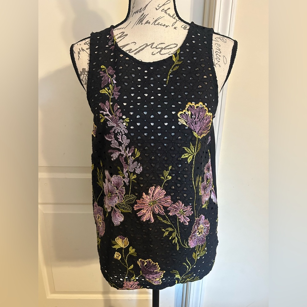 Anthropologie Black Embroidered Floral Top - Picture 2 of 4